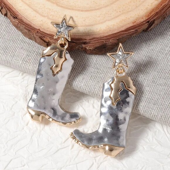 3/$35 Simple Style Silver/Gold Classic Style Cowboy Boot Dangle Earrings - Picture 3 of 6